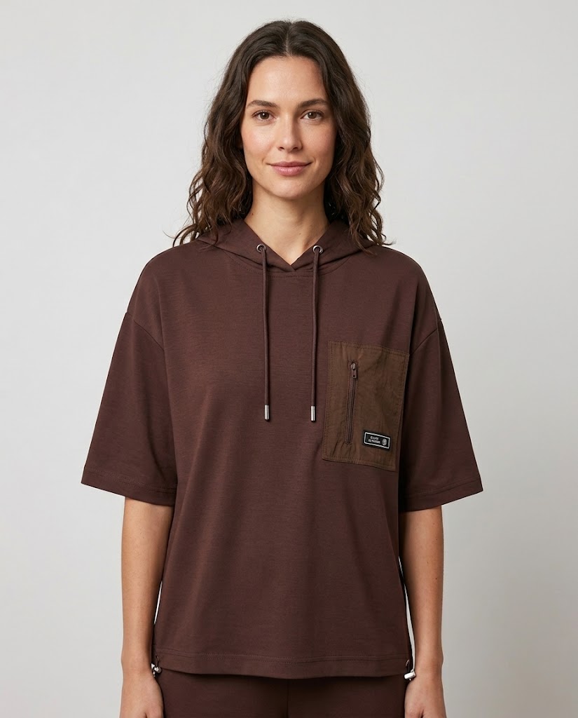 ON TRİKO Kapüşonlu Kısa Kollu Cepli Sweatshirt 16335