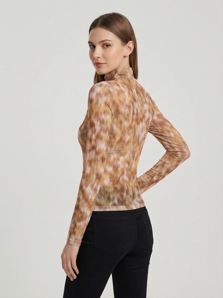 WHİTE HOUSE CHEEYA Batik Desenli Şeffaf Tül Balıkçı Yaka Bluz 25Y6711