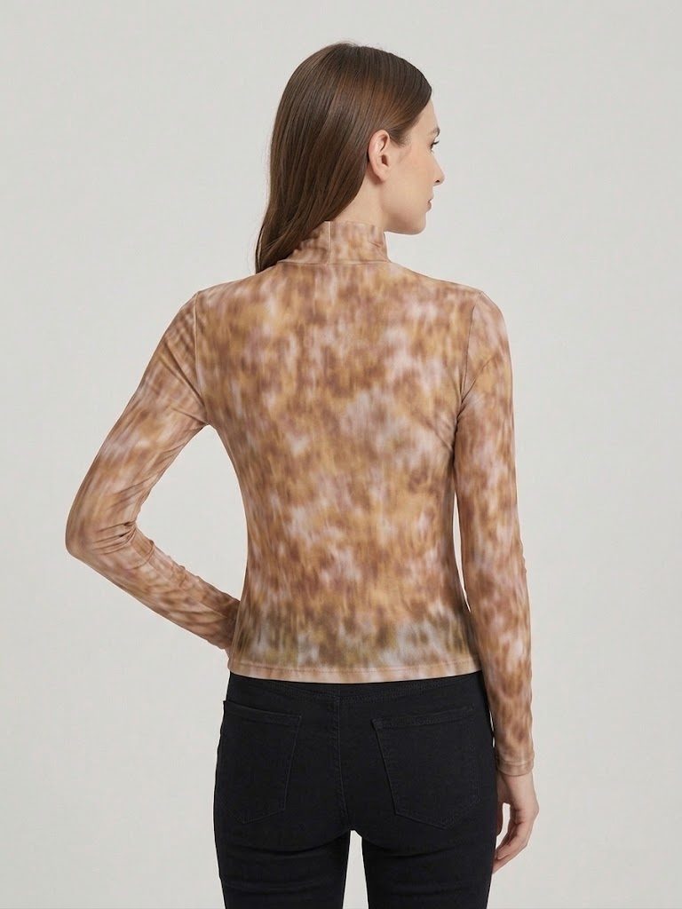 WHİTE HOUSE CHEEYA Batik Desenli Şeffaf Tül Balıkçı Yaka Bluz 25Y6711
