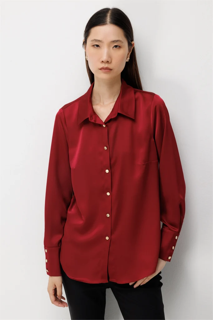 EKOL Polo Yaka Saten Gömlek 1001 - bordo
