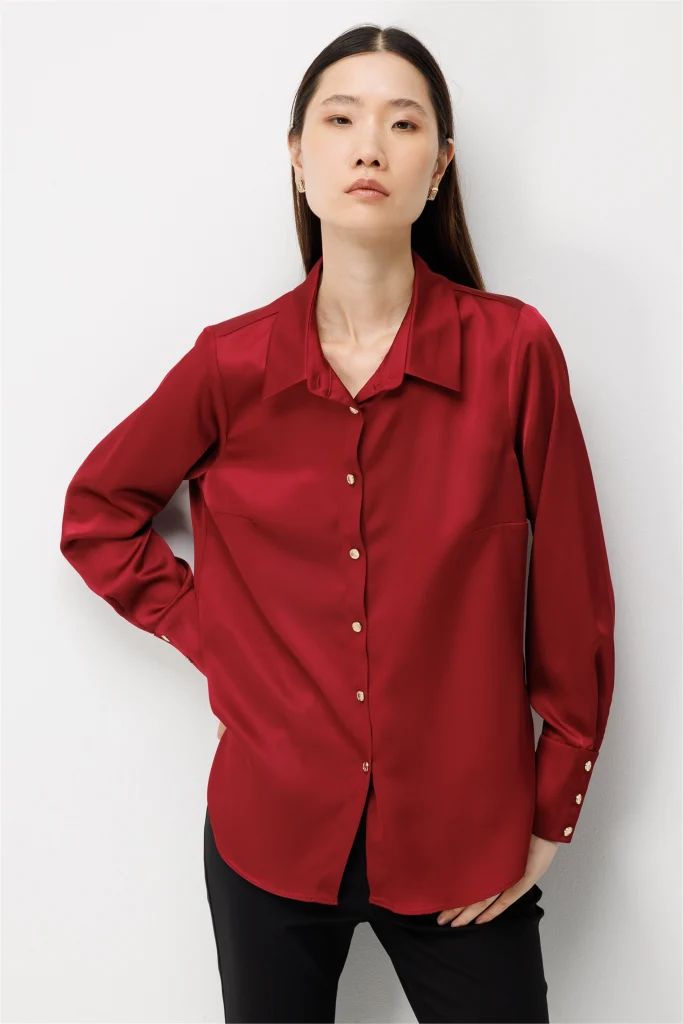 EKOL Polo Yaka Saten Gömlek 1001 - bordo