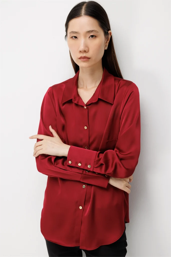 EKOL Polo Yaka Saten Gömlek 1001 - bordo