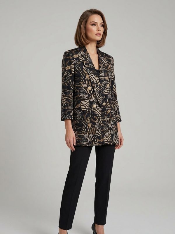 EKOL Etnik Desen Kruvaze Blazer Ceket 4261