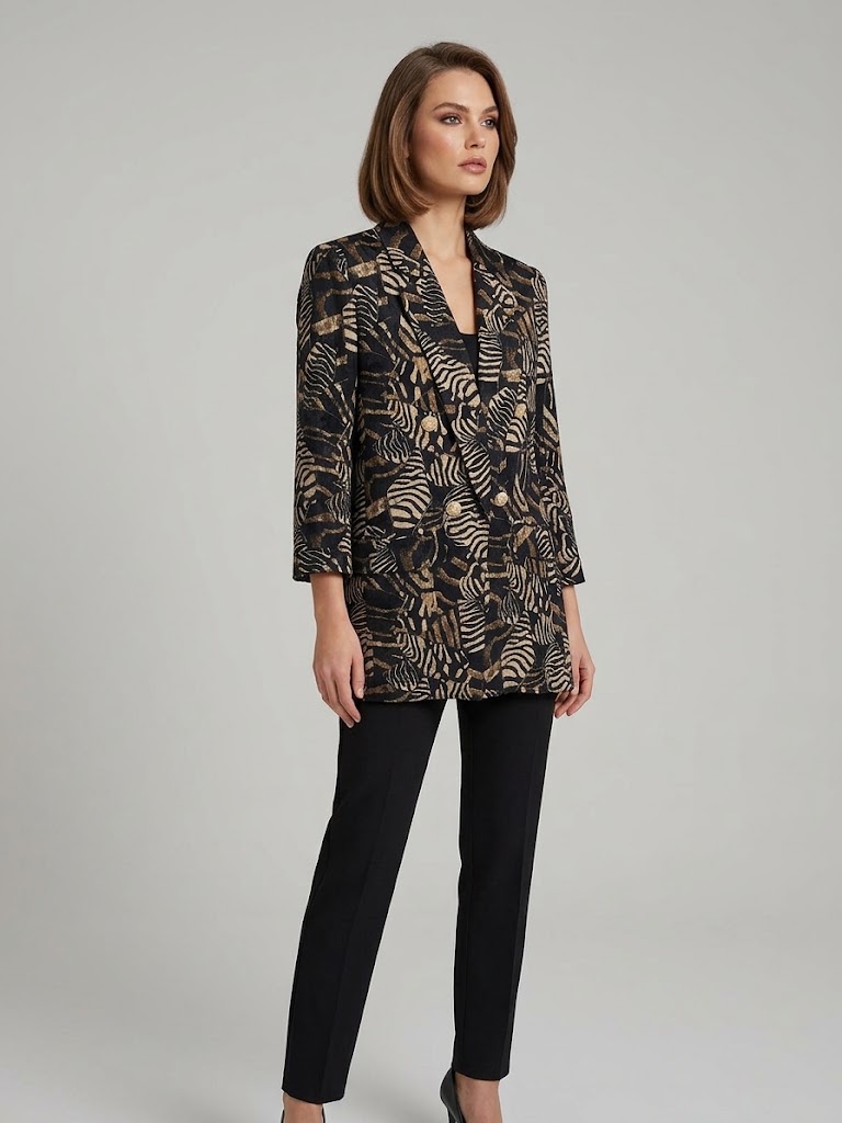 EKOL Etnik Desen Kruvaze Blazer Ceket 4261 - Siyah