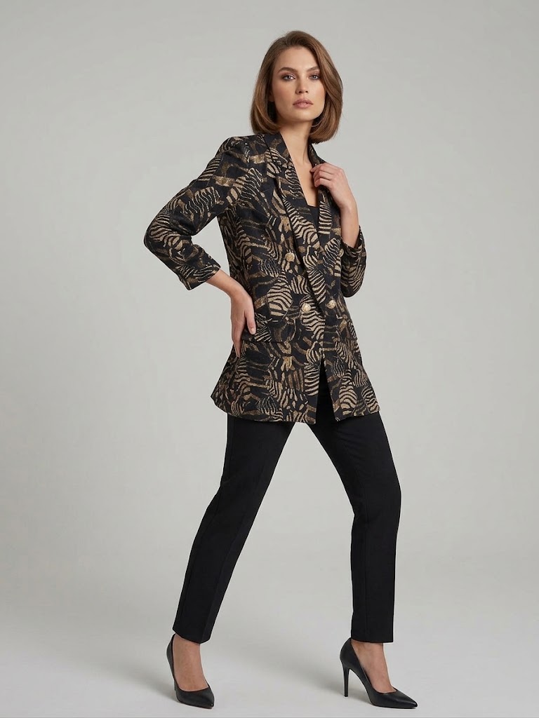 EKOL Etnik Desen Kruvaze Blazer Ceket 4261 - Siyah