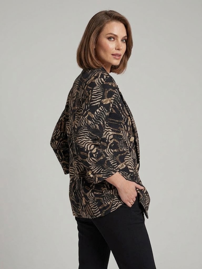 EKOL Etnik Desen Kruvaze Blazer Ceket 4261 - Siyah