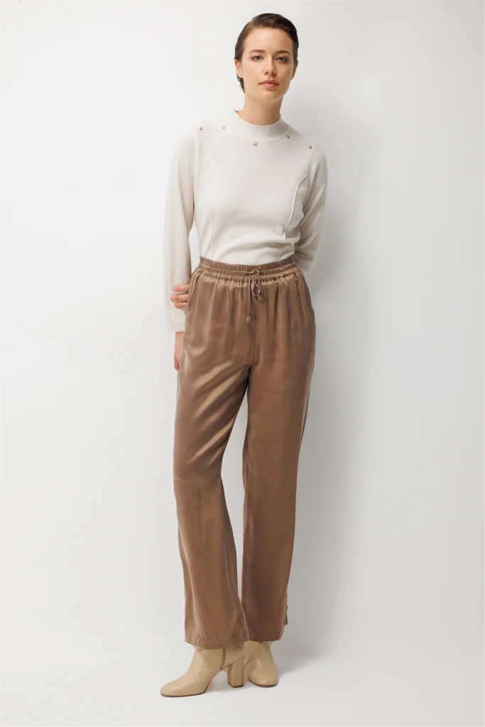 EKOL Beli Lastikli Bol Paça Pantolon 4083 - gold