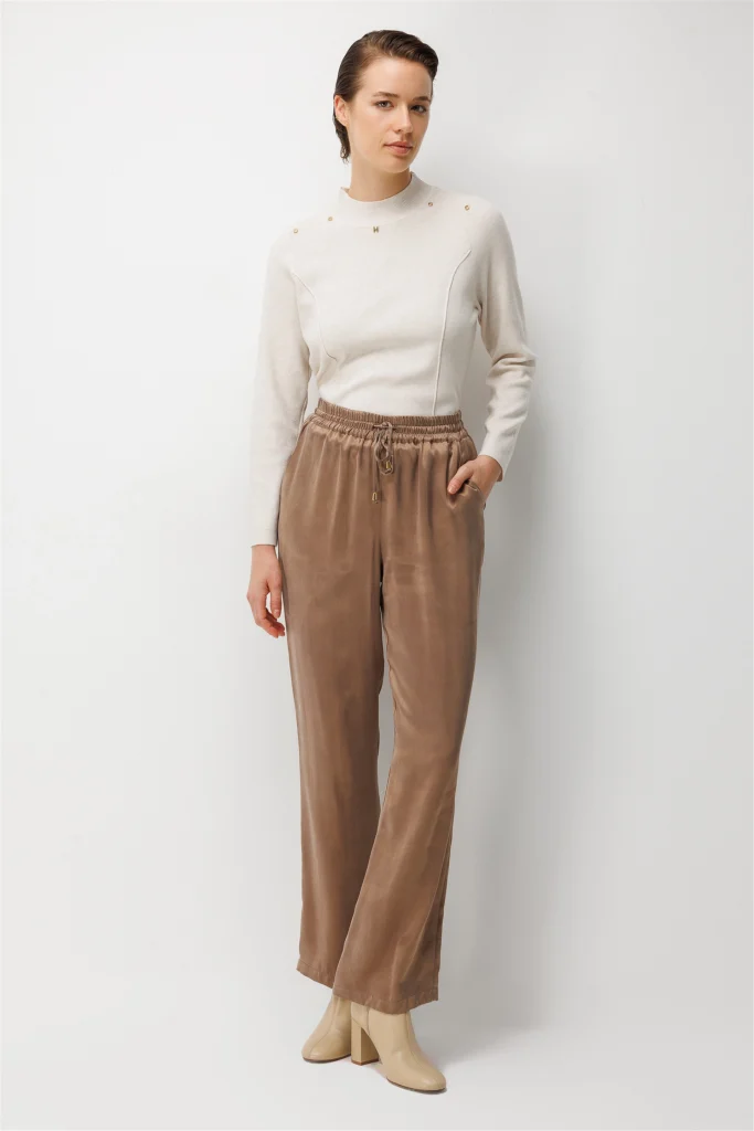 EKOL Beli Lastikli Bol Paça Pantolon 4083 - gold